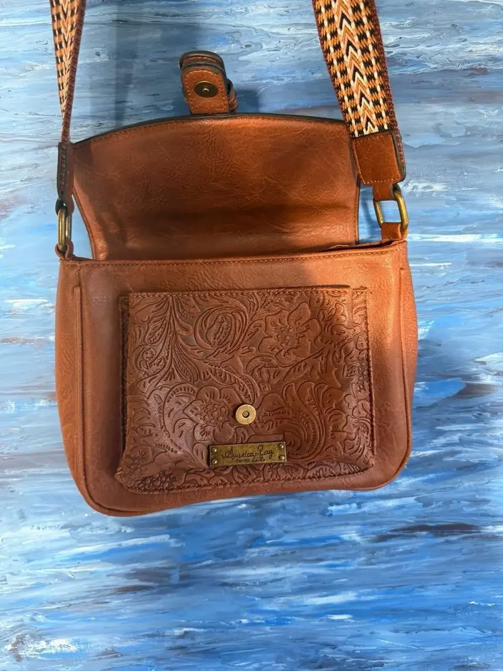 American Rag Cie Brown Faux Leather Embossed Crossbody Bag